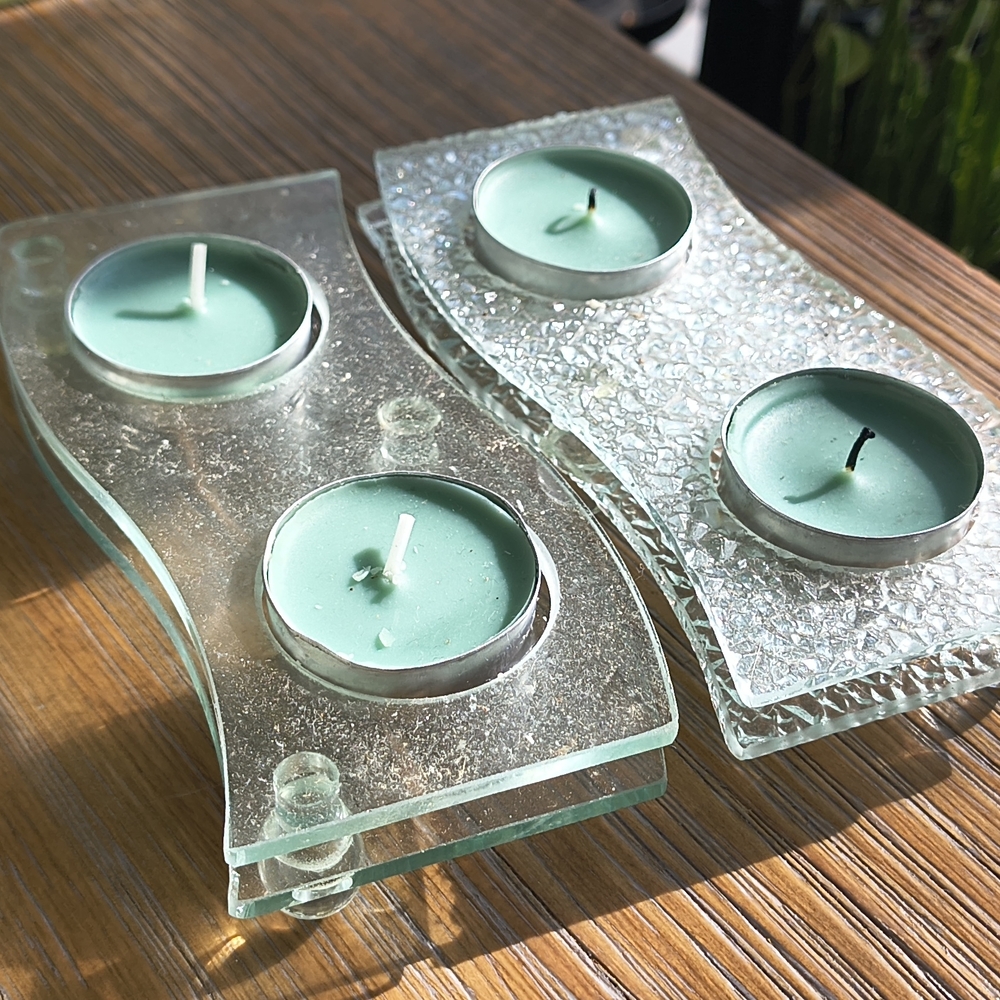 European Glass Tea Light Holders - Set of 2